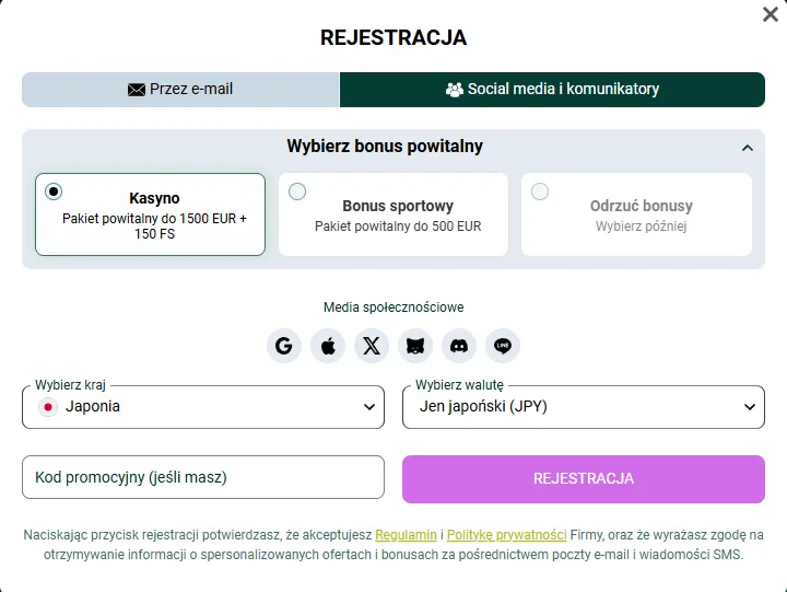 Rejestracja w kasyno Spinbetter